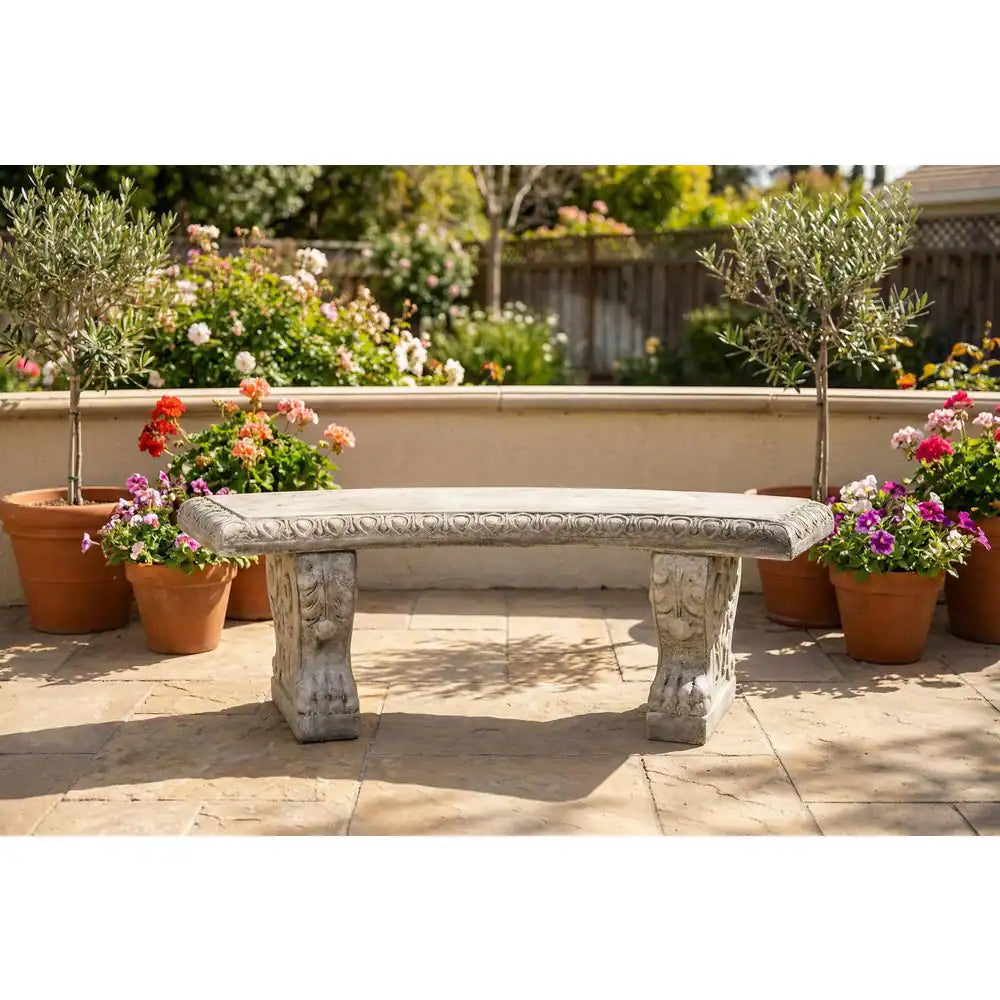 Large Swag Edge Concrete Curved Garden Bench with Claw Legs