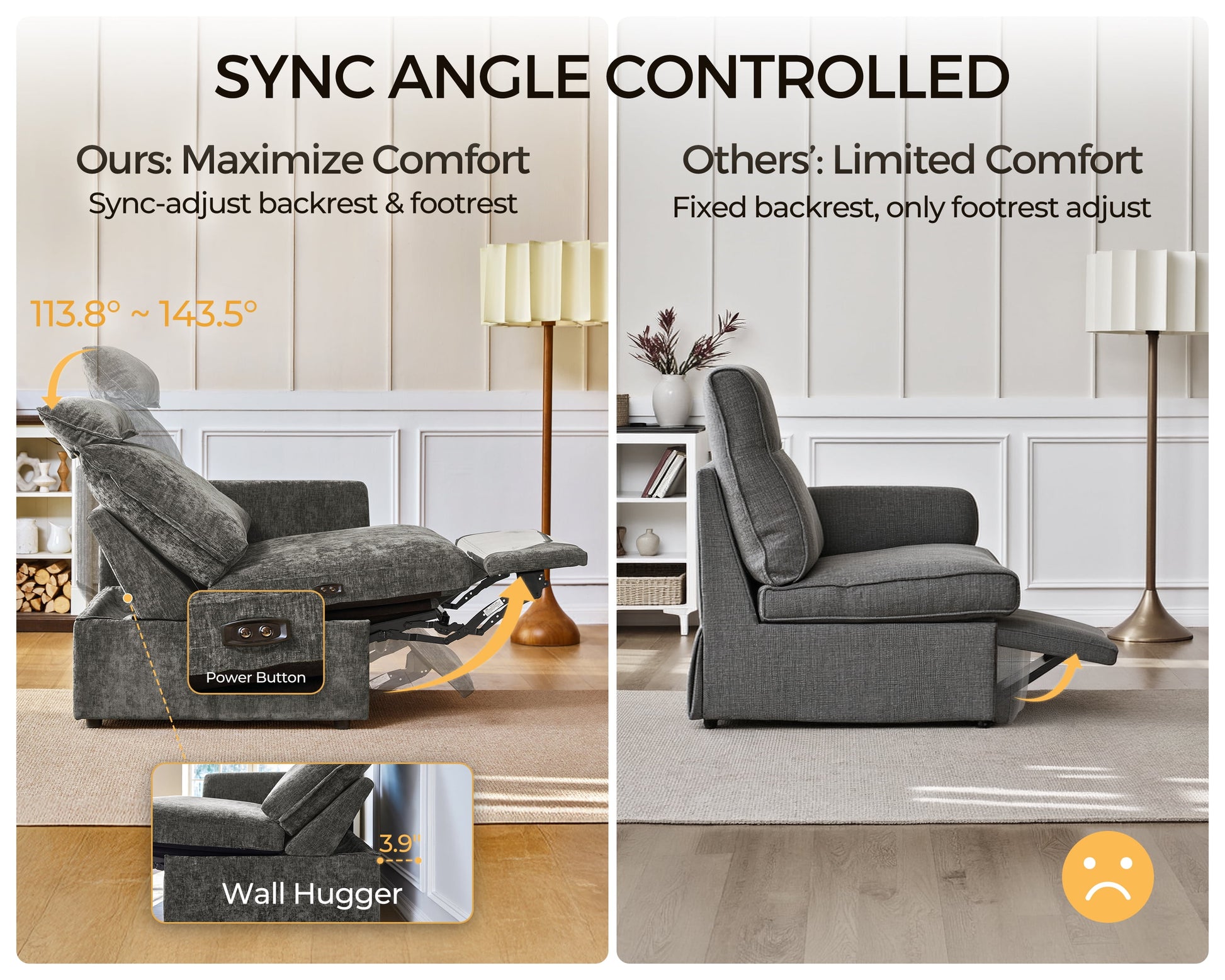 Modular Sectional Power Reclining Sofa Gray