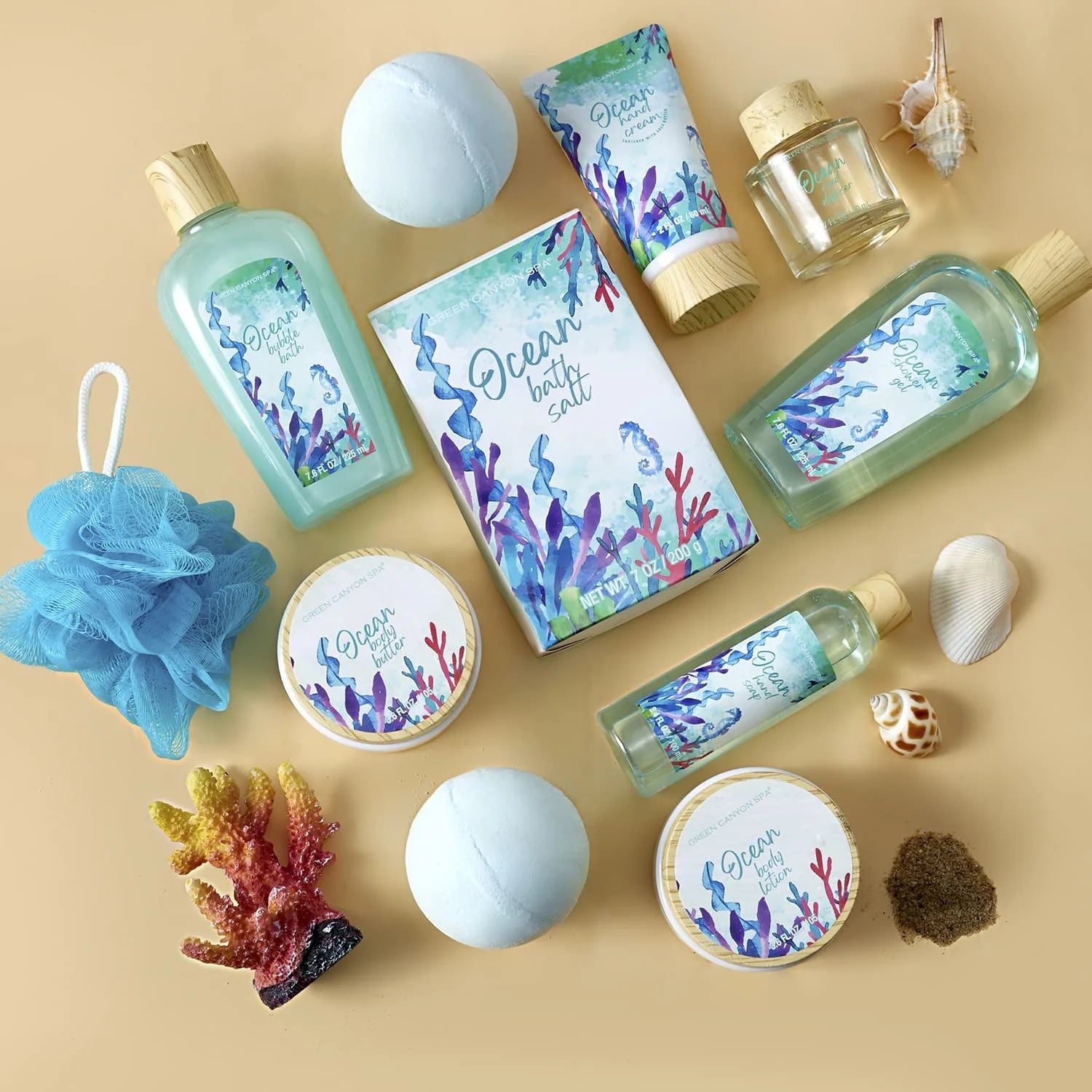 Bath Gift Baskets for Women - 12 Pcs Ocean Spa Gift Sets, Luxury Mothers Day Gifts for Mom, Beauty Birthday Kits for Her