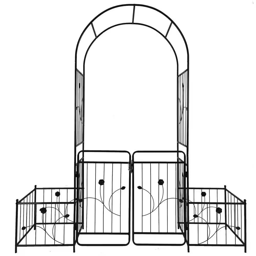 Hot Seller Garden 86.6 In. Iron Arch Black Trellis with Double Gate Design for High Climbing Plants Support Rose