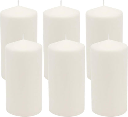 Unscented White Tall Pillar Candles, 65 Hour Burning Candle Pillars, Perfect for Decor, Weddings, Emergencies 3" X 6", 6 Count