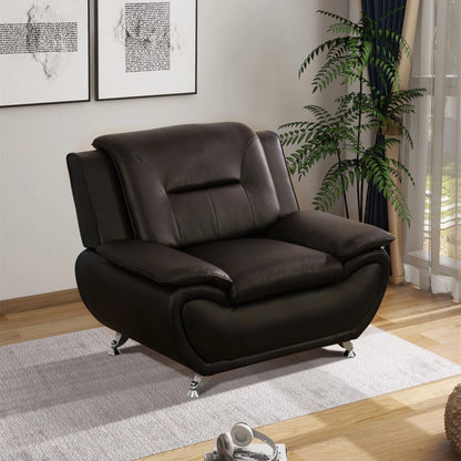 3 Piece Sofa Set - 46" Wide Upholstered Sofa Couch Armchair, Leather, Brown