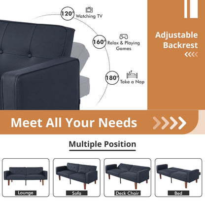 Modern Sofa, Convertible Memory Foam Futon Sofa Bed with Adjustable Armrests and Backrest,Gray