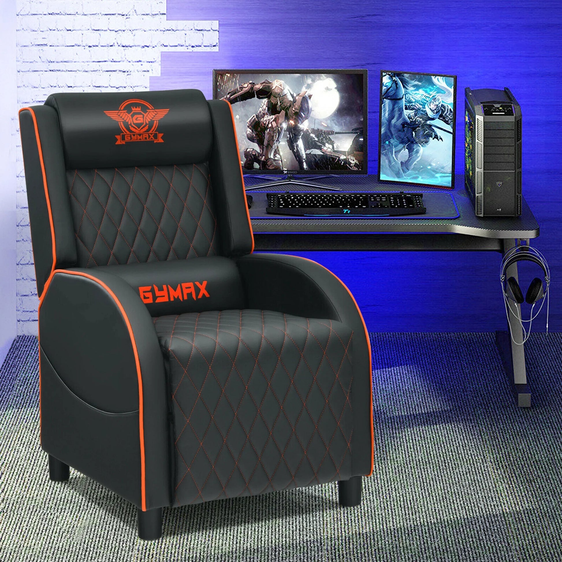 Massage Gaming Recliner Chair Leather Single Sofa Home Theater Seat Orange
