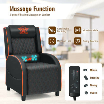 Massage Gaming Recliner Chair Leather Single Sofa Home Theater Seat Orange