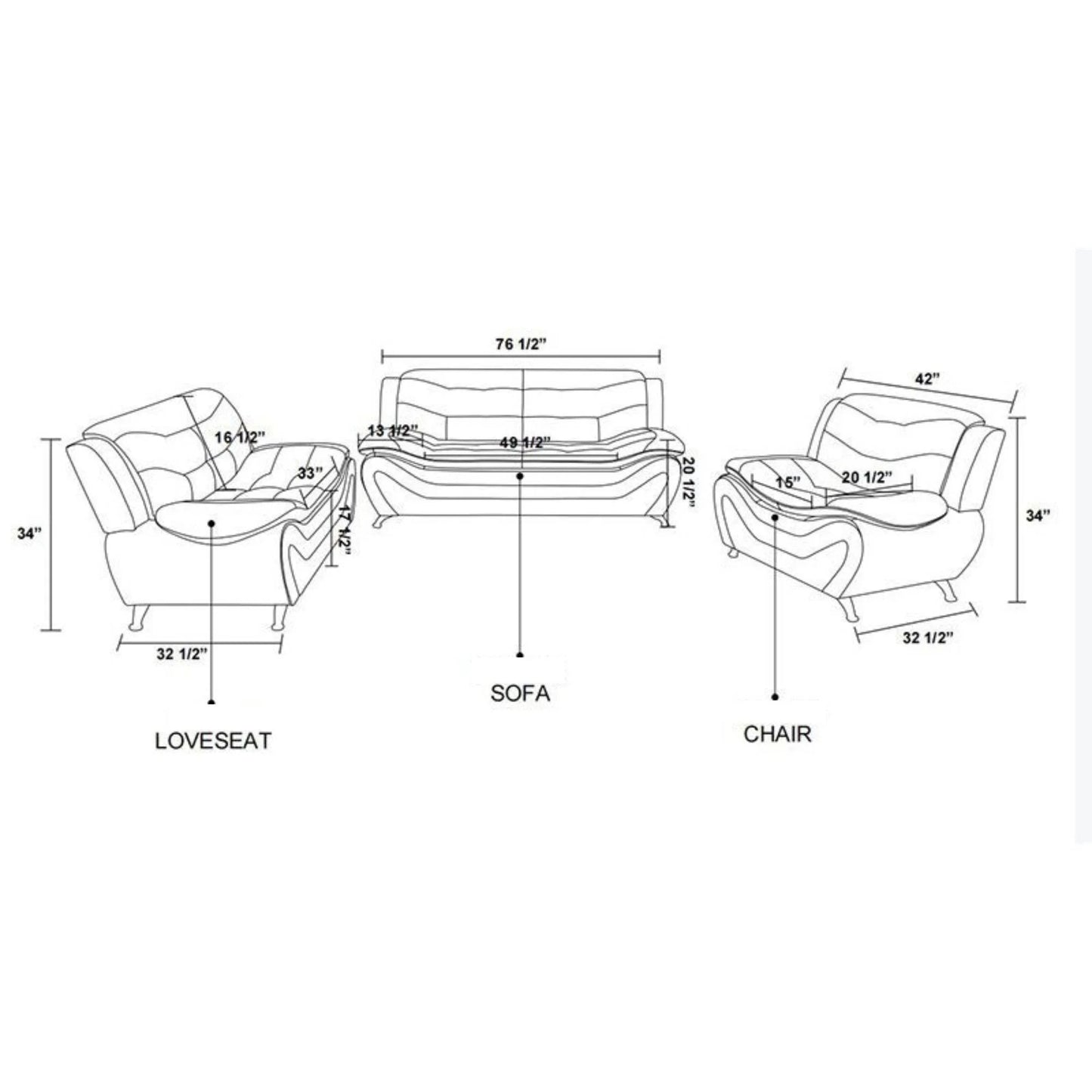 Leather Sleeper Sofa Chair, Modern 3 Seater Comfy Sofa Couch for Living Room, Black and White