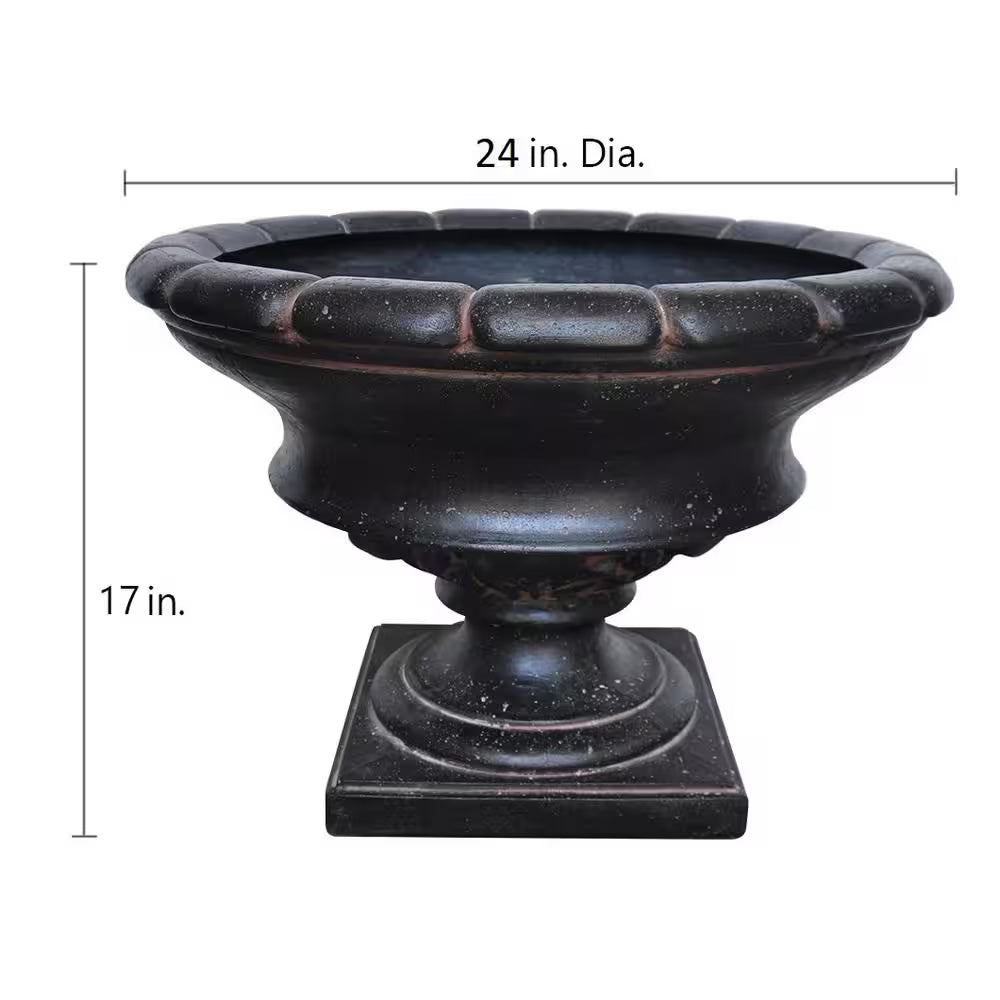 17 In. H Charcoal Cast Stone Fiberglass Low Urn