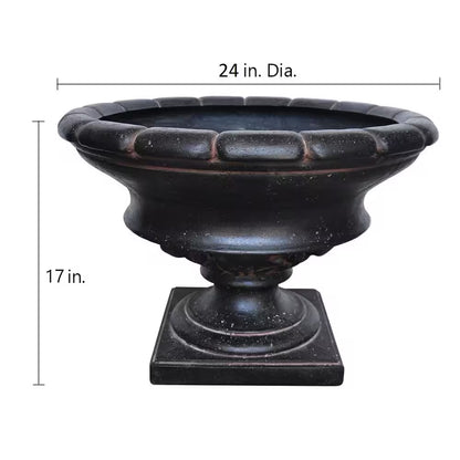 17 In. H Charcoal Cast Stone Fiberglass Low Urn