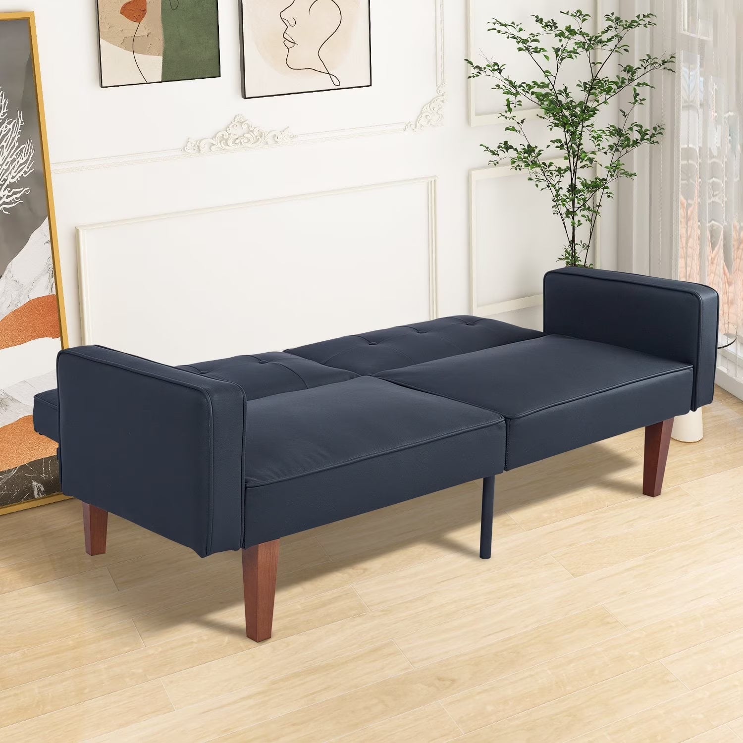 Modern Sofa, Convertible Memory Foam Futon Sofa Bed with Adjustable Armrests and Backrest,Gray