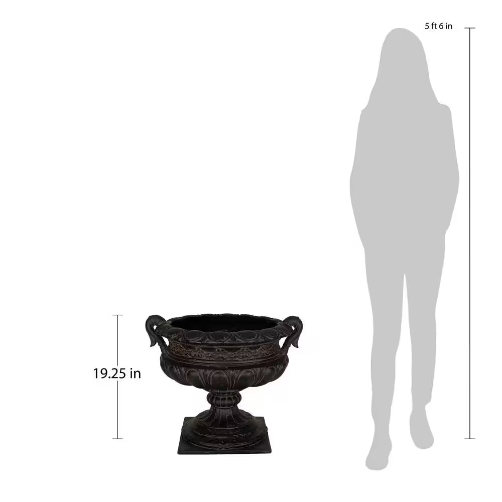 24-1/4 In. X 21 In. X 19-1/4 In. Cast Stone Fiberglass Urn with Handles in Aged Charcoal