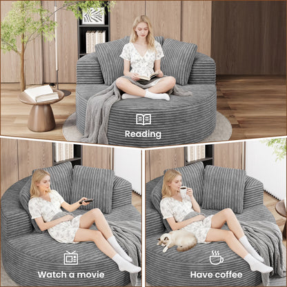 Magic Home Modern Lazy Sofa Foam Couch Sectional Sofa Togo Sofa Floor Sofa for Bedroom,Living Room,Apartment and Small Space,Single Seat Sofa,Gray