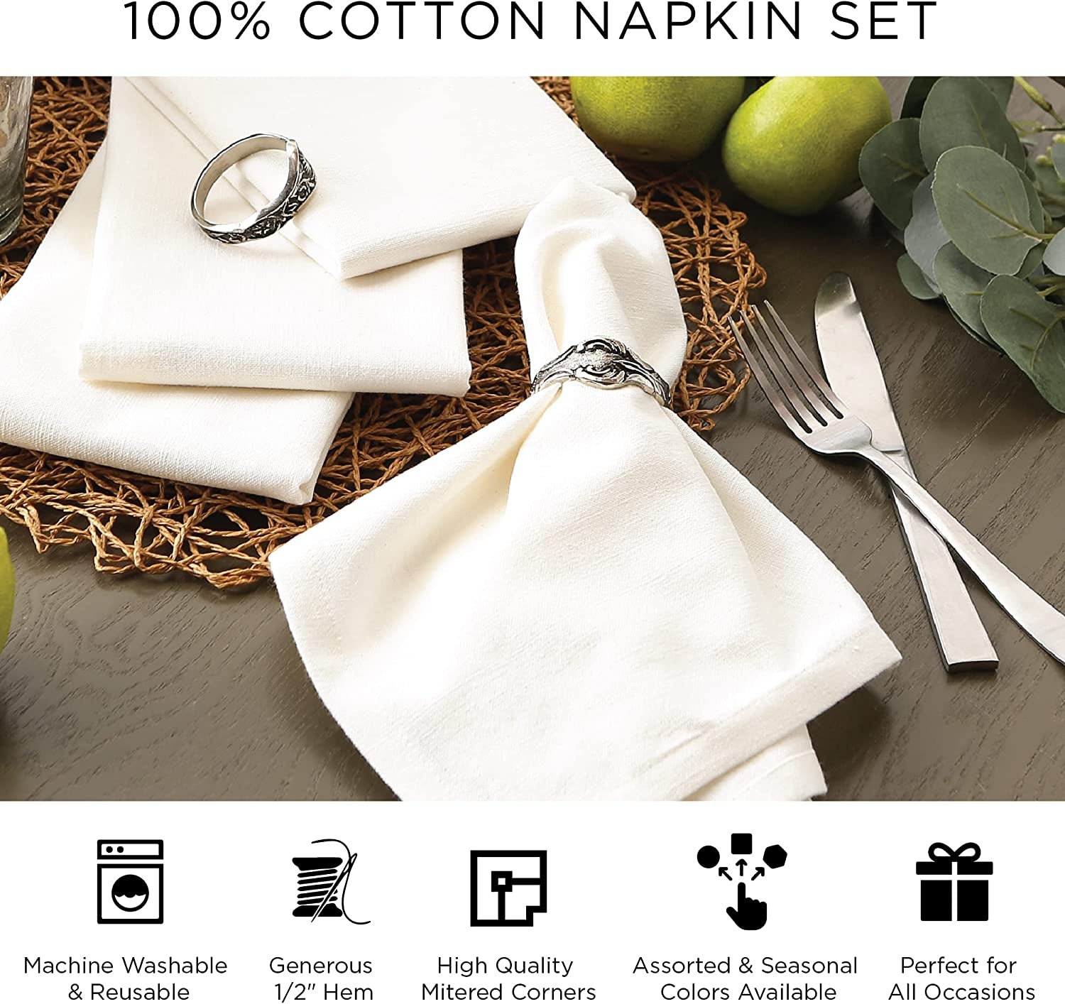 Rustic Autumn Leaves Kitchen Collection Thanksgiving & Fall Table Décor, Napkin Set, 20X20, 6 Piece