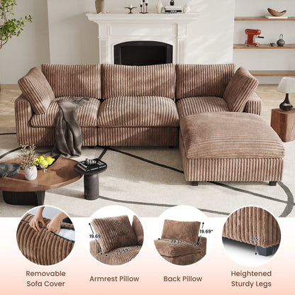 Modular Sectional Sofa,Oversized U Shaped Sofa with Ottomans,Plush Deep Seat Cloud Sofa Couch for Living Room,Apartment, Couch Cushion Covers Removable ( Brown, 4 Seat with 2 Ottomans)