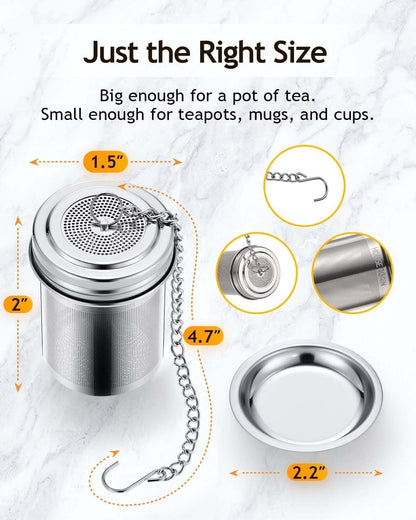 Tea Infuser (2 Pack with Scoop), Extra Fine Mesh Tea Infusers for Loose Tea, 18/8 Stainless Steel Tea Strainer with Extended Chain Hook, Tea Steeper for Brew Tea, Spices & Seasonings