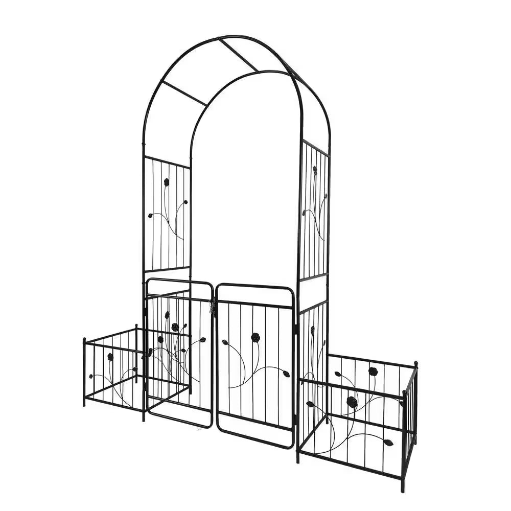 Hot Seller Garden 86.6 In. Iron Arch Black Trellis with Double Gate Design for High Climbing Plants Support Rose