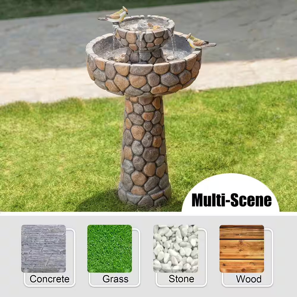 24.41 In. H Outdoor Polyresin 2-Tierd Stone-Like Birdbath Fountain