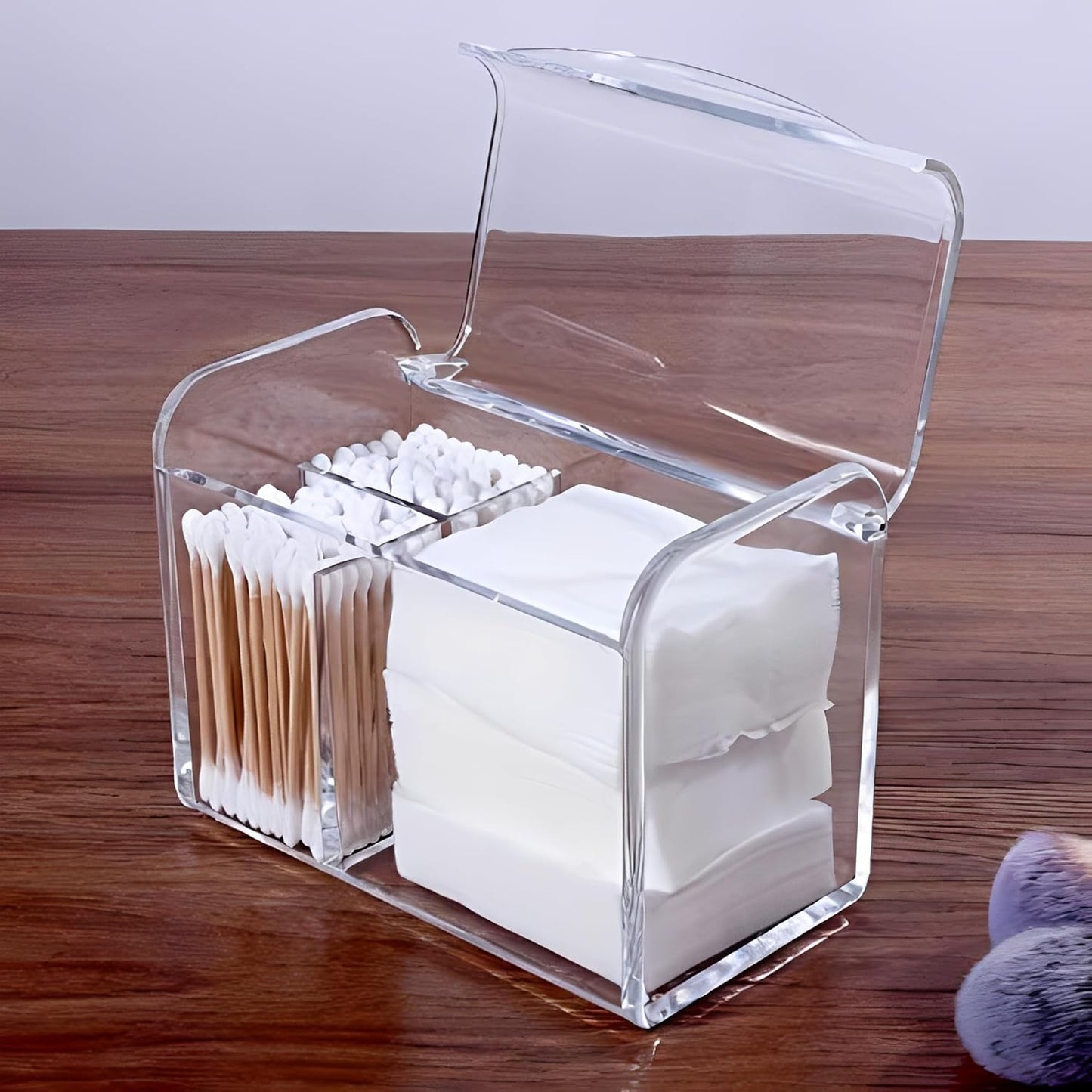 Qtip Holder Dispenser for Cotton Ball Swab, Cotton round Pads, Floss,3 Compartment Plastic Apothecary Jars,Bathroom Organization and Storage,Vanity Organizers and Storage,Clear