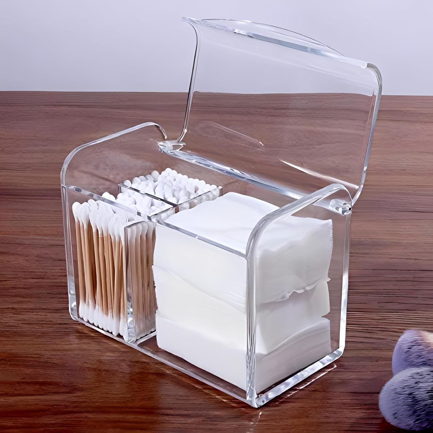 Qtip Holder Dispenser for Cotton Ball Swab, Cotton round Pads, Floss,3 Compartment Plastic Apothecary Jars,Bathroom Organization and Storage,Vanity Organizers and Storage,Clear