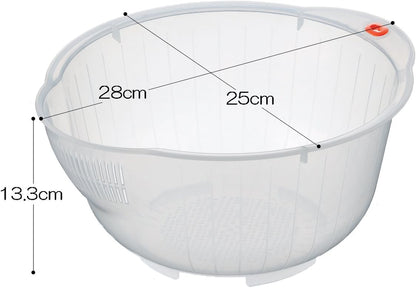 Japanese Rice Washing Bowl with Side and Bottom Drainers, Made in Japan