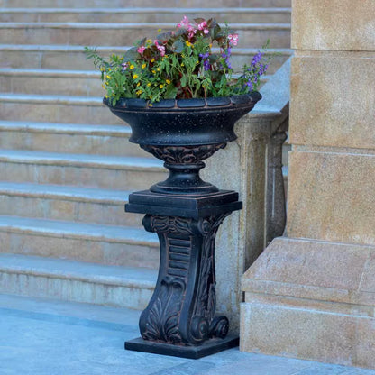 17 In. H Charcoal Cast Stone Fiberglass Low Urn