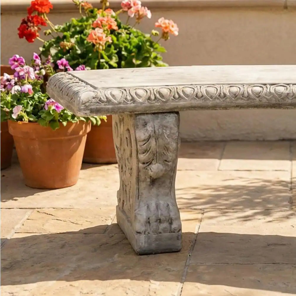 Large Swag Edge Concrete Curved Garden Bench with Claw Legs