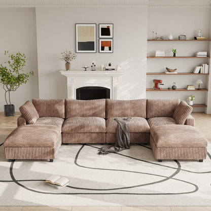 Modular Sectional Sofa,Oversized U Shaped Sofa with Ottomans,Plush Deep Seat Cloud Sofa Couch for Living Room,Apartment, Couch Cushion Covers Removable ( Brown, 4 Seat with 2 Ottomans)