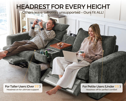 Modular Sectional Power Reclining Sofa Gray