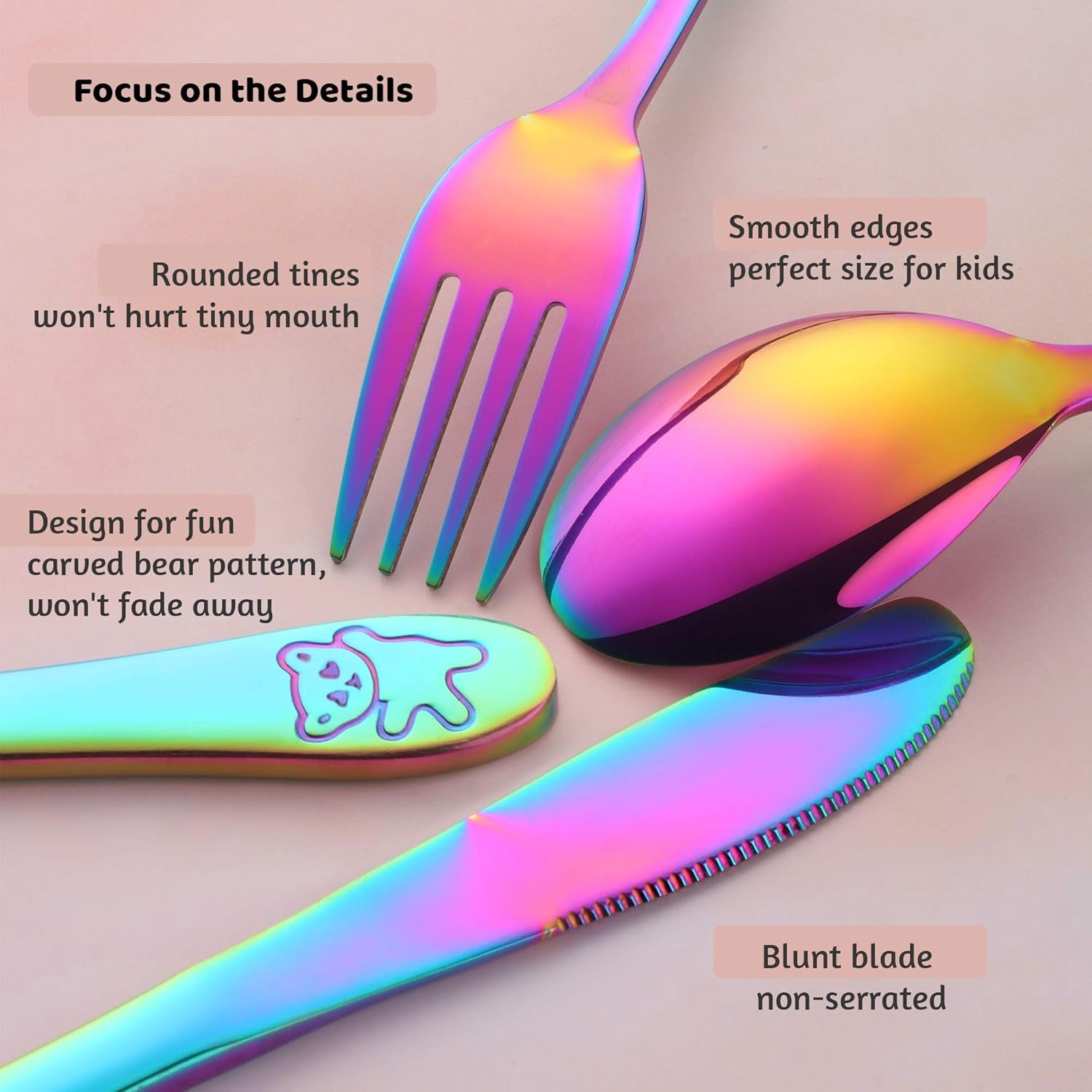 Stainless Steel Kids Silverware with Training Chopsticks, 12 Pieces Rainbow Toddler Utensils for 4-12 Years Old, Food Grade Metal Kids Utensils Set, Children Safe Flatware, Dishwasher Safe,