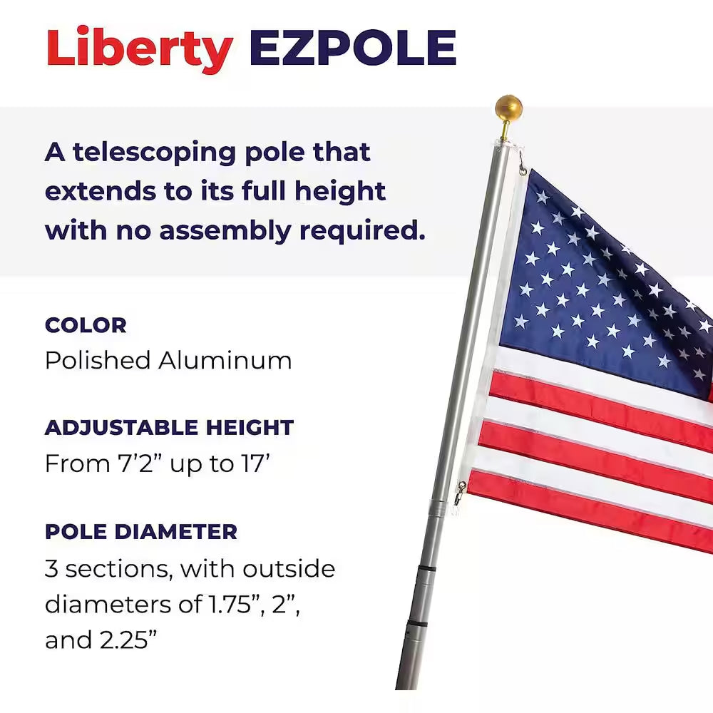 Liberty 17 Ft. Aluminum Telescopic Flagpole Kit with Swivels