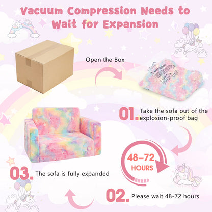 Glow-In-The-Dark Unicorn Toddler Sofa, 2-In-1 Foldable Plush Chair & Lounger for Kids Boys & Girls, Removable Washable Cover