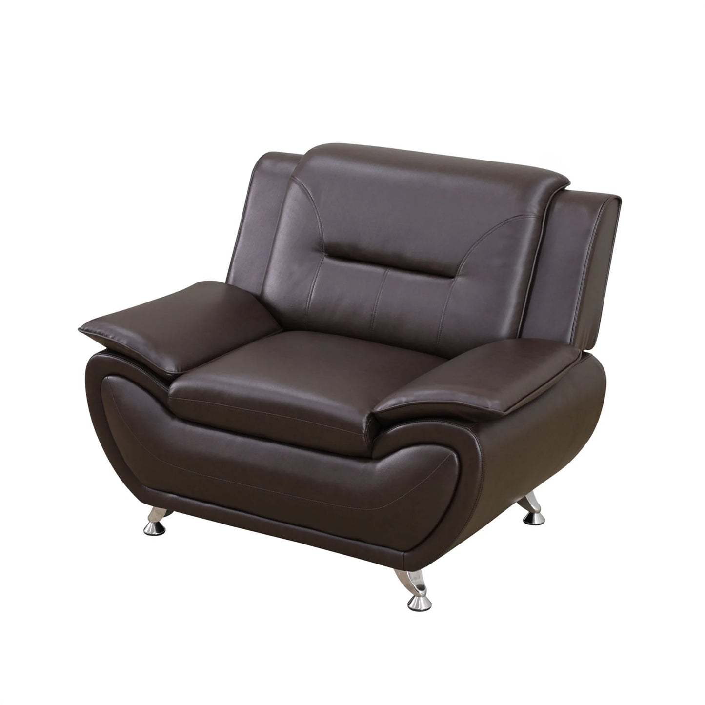 3 Piece Sofa Set - 46" Wide Upholstered Sofa Couch Armchair, Leather, Brown