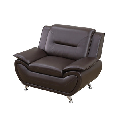 3 Piece Sofa Set - 46" Wide Upholstered Sofa Couch Armchair, Leather, Brown
