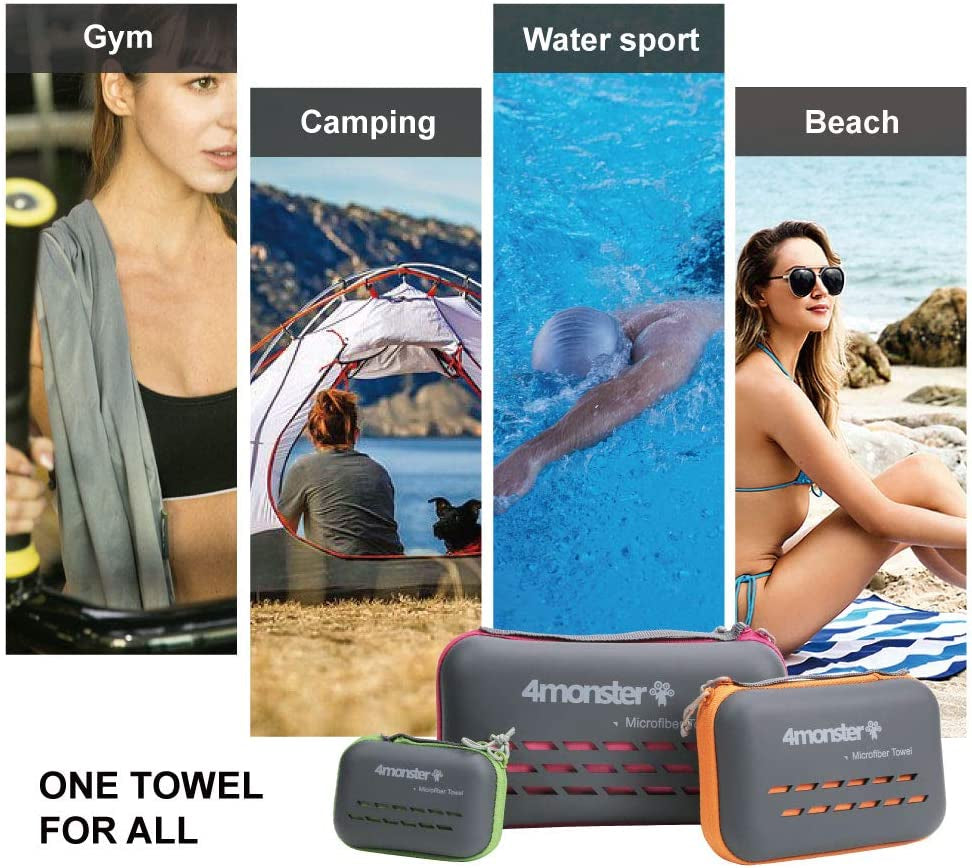 Quick Dry Travel Towel with Case & Carabiner – Super Absorbent Microfiber Gym & Camping Towel. Compact, Lightweight, Fast Drying for Beach, Swimming, Hiking, Backpacking