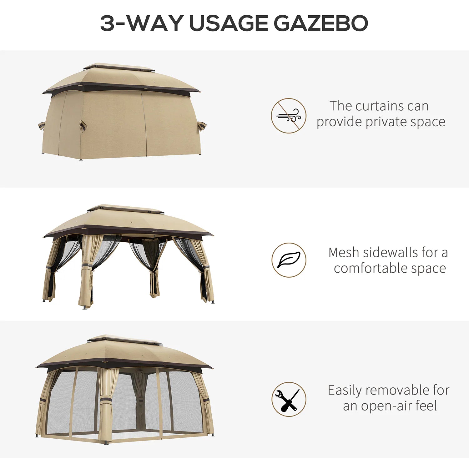 9.83-Ft X 13-Ft Outdoor Gazebo Canopy Shelter with Netting Beige Gazebo with Soft Top Roof