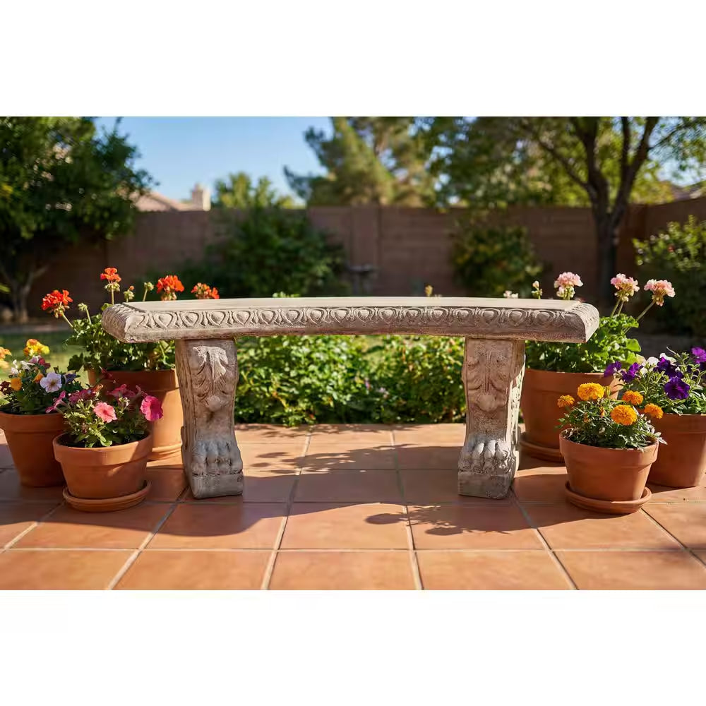 Large Swag Edge Concrete Curved Garden Bench with Claw Legs