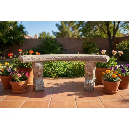 Large Swag Edge Concrete Curved Garden Bench with Claw Legs