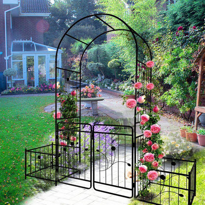 Hot Seller Garden 86.6 In. Iron Arch Black Trellis with Double Gate Design for High Climbing Plants Support Rose