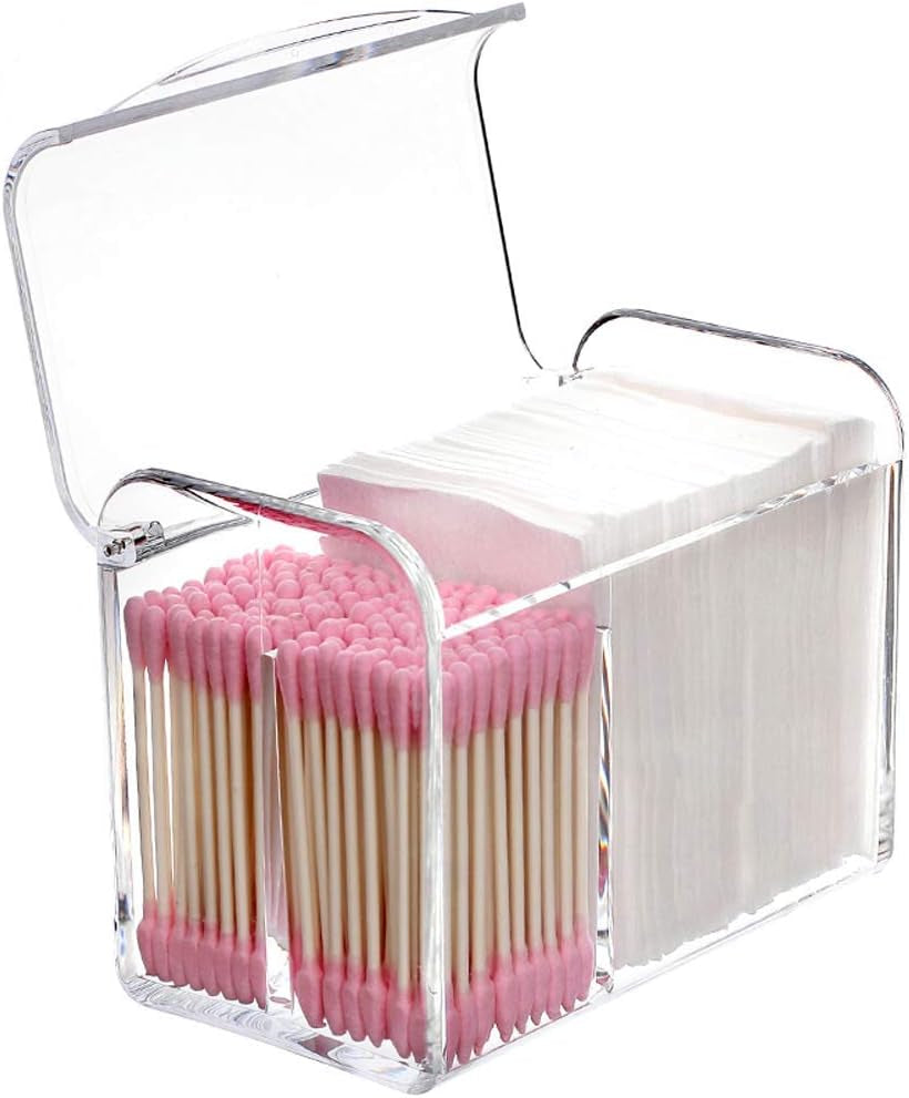 Qtip Holder Dispenser for Cotton Ball Swab, Cotton round Pads, Floss,3 Compartment Plastic Apothecary Jars,Bathroom Organization and Storage,Vanity Organizers and Storage,Clear