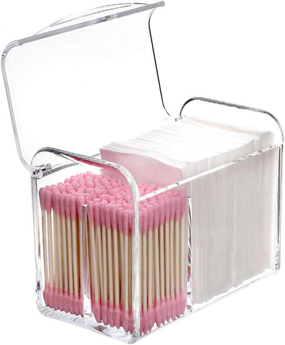Qtip Holder Dispenser for Cotton Ball Swab, Cotton round Pads, Floss,3 Compartment Plastic Apothecary Jars,Bathroom Organization and Storage,Vanity Organizers and Storage,Clear