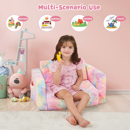 Glow-In-The-Dark Unicorn Toddler Sofa, 2-In-1 Foldable Plush Chair & Lounger for Kids Boys & Girls, Removable Washable Cover