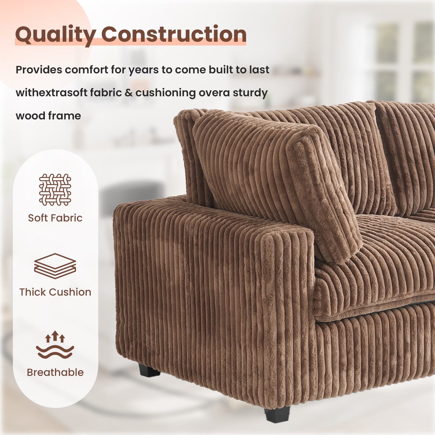 Modular Sectional Sofa,Oversized U Shaped Sofa with Ottomans,Plush Deep Seat Cloud Sofa Couch for Living Room,Apartment, Couch Cushion Covers Removable ( Brown, 4 Seat with 2 Ottomans)