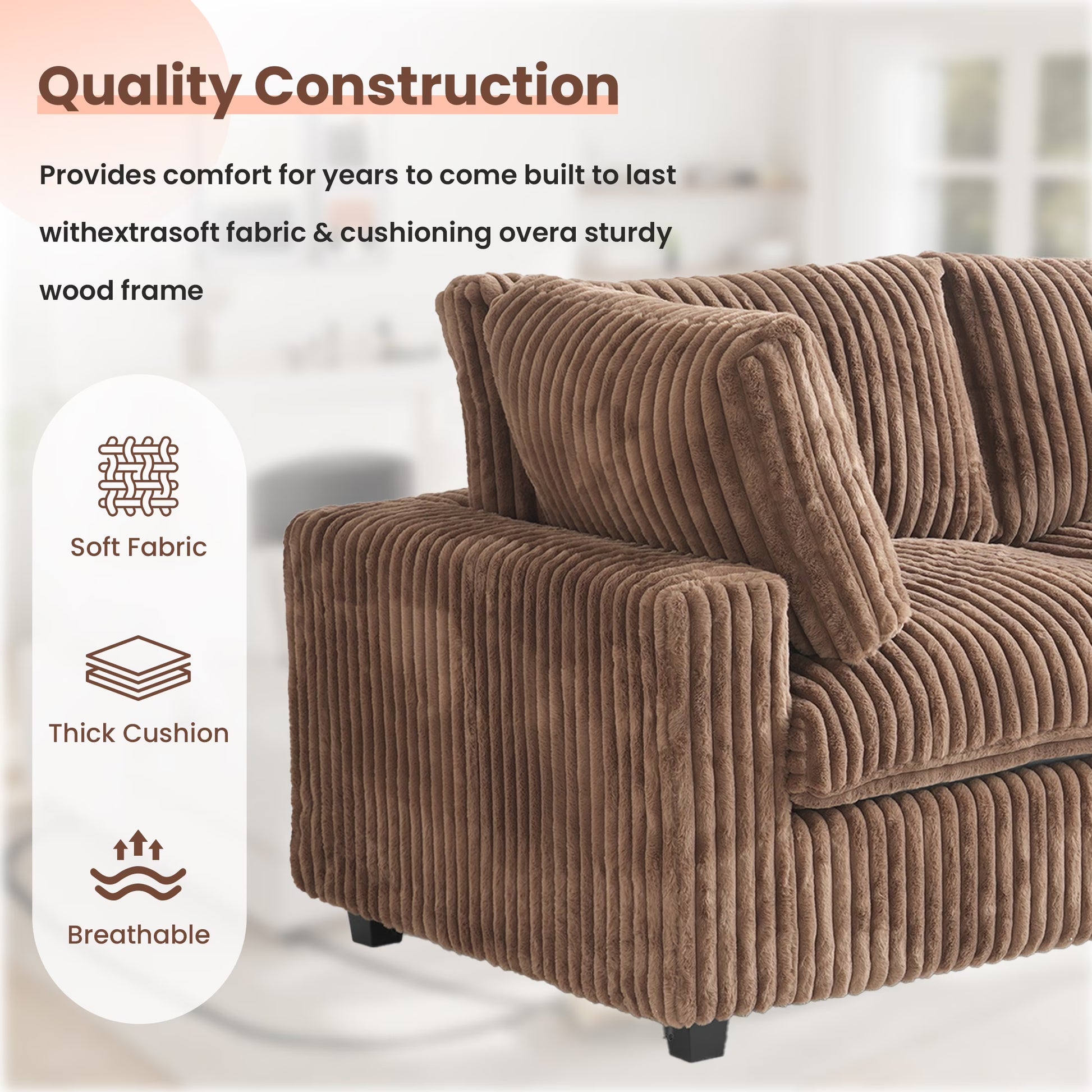 Modular Sectional Sofa,Oversized U Shaped Sofa with Ottomans,Plush Deep Seat Cloud Sofa Couch for Living Room,Apartment, Couch Cushion Covers Removable ( Brown, 4 Seat with 2 Ottomans)