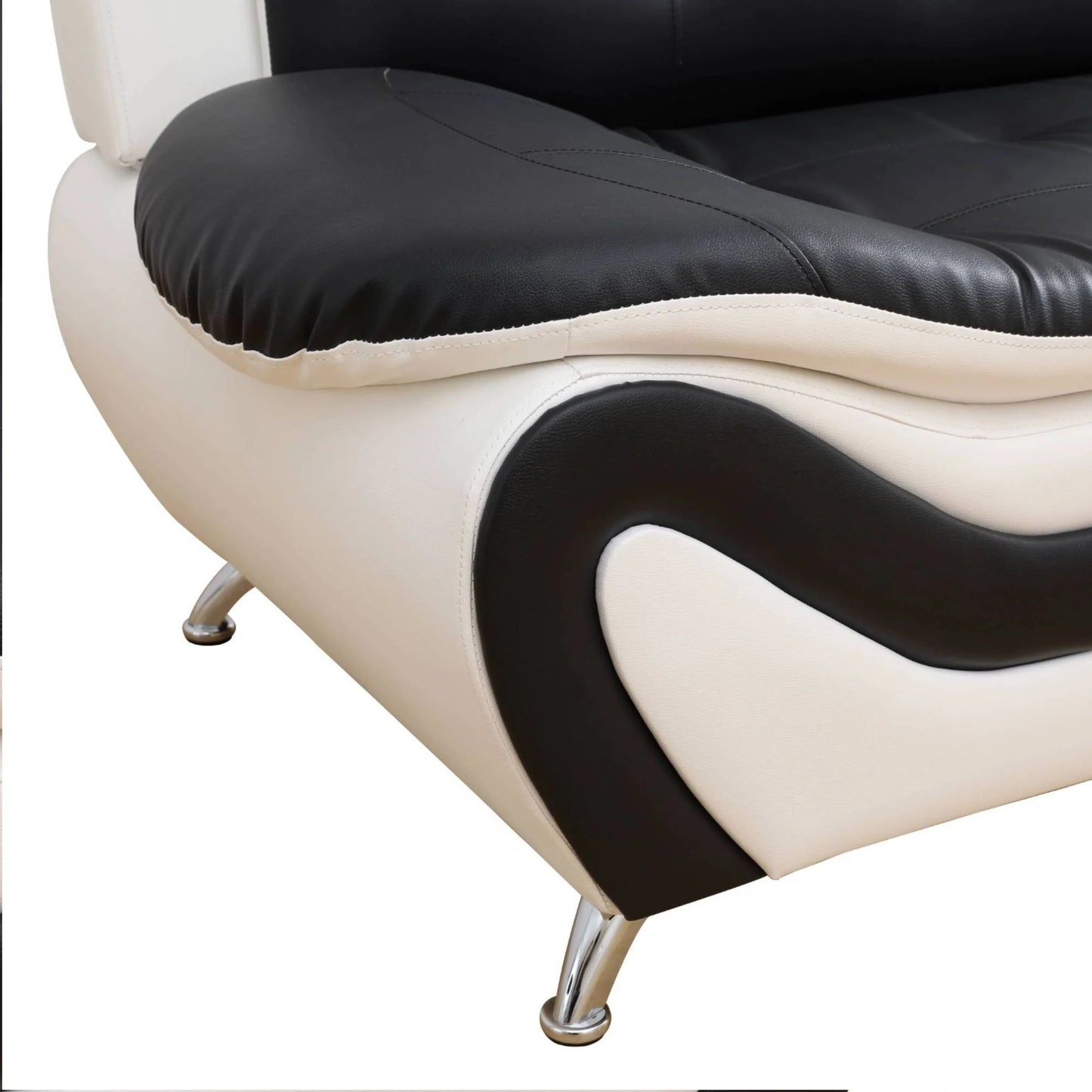 Leather Sleeper Sofa Chair, Modern 3 Seater Comfy Sofa Couch for Living Room, Black and White