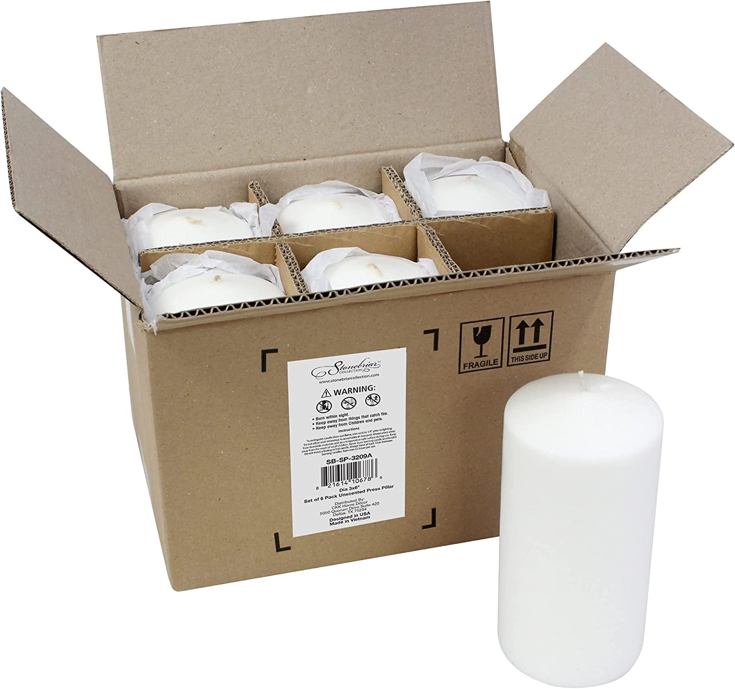 Unscented White Tall Pillar Candles, 65 Hour Burning Candle Pillars, Perfect for Decor, Weddings, Emergencies 3" X 6", 6 Count