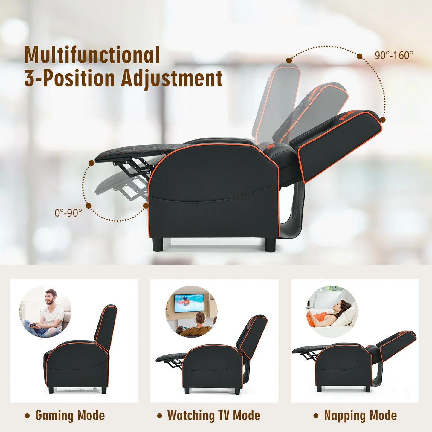 Massage Gaming Recliner Chair Leather Single Sofa Home Theater Seat Orange