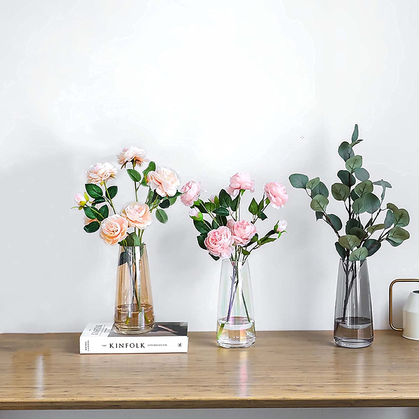 Modern Glass Vase Crystal Glass Vase for Home Office Decor (Crystal Amber)