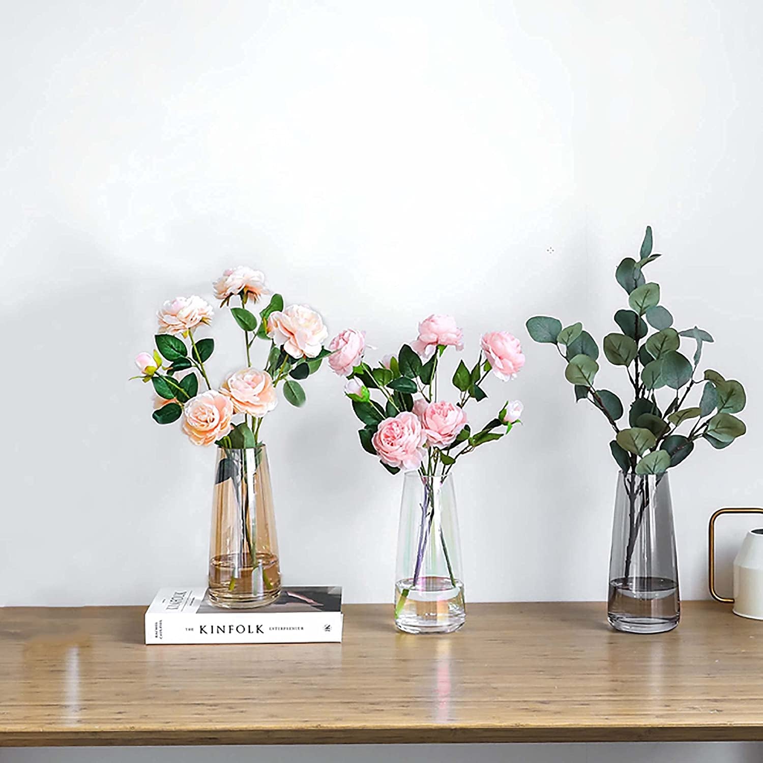 Modern Glass Vase Crystal Glass Vase for Home Office Decor (Crystal Amber)