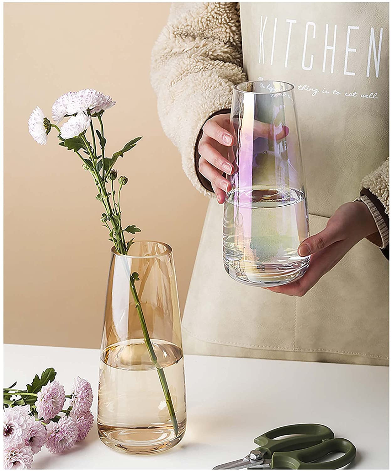 Modern Glass Vase Crystal Glass Vase for Home Office Decor (Crystal Amber)