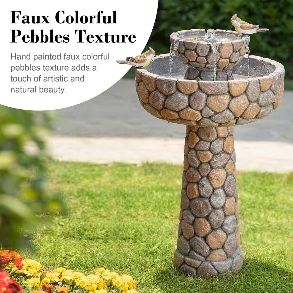 24.41 In. H Outdoor Polyresin 2-Tierd Stone-Like Birdbath Fountain