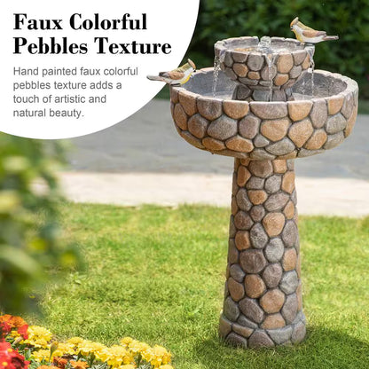 24.41 In. H Outdoor Polyresin 2-Tierd Stone-Like Birdbath Fountain
